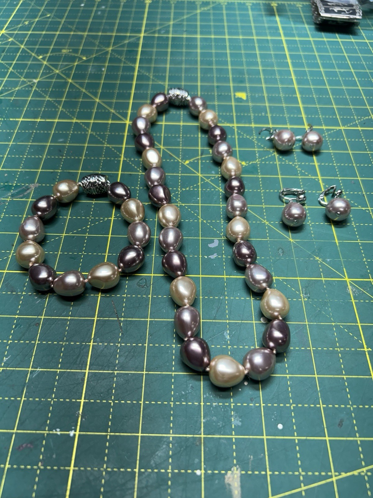 Baroque Freshwater Pearl Necklace & Earrings Set Purple Mauve Large Irregular