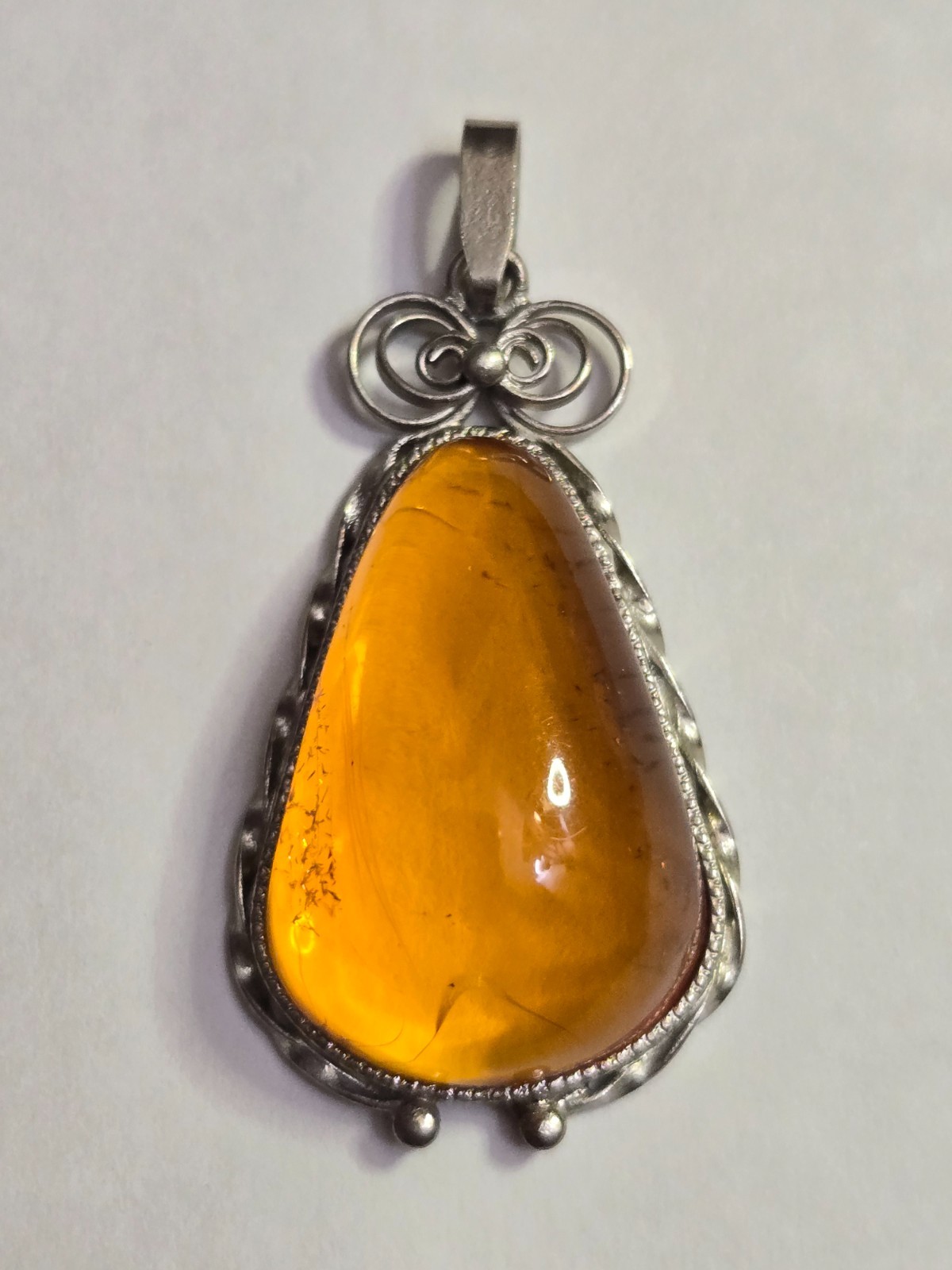 Vintage Brown Natural Amber Pendant from Latvia with Metal Setting