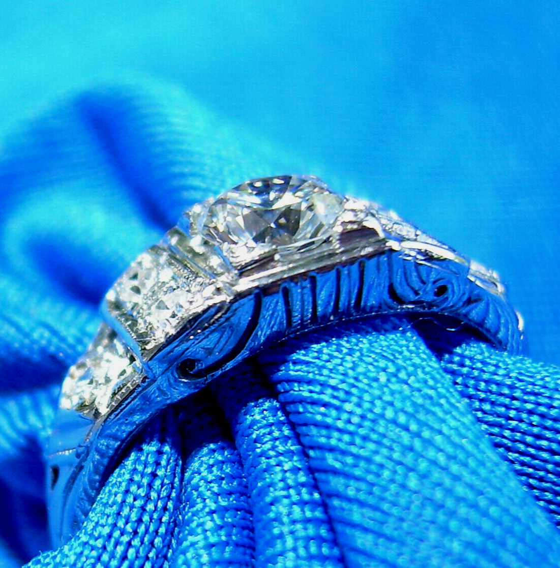 Original EARTH MINED DIAMOND Art Deco Engagement Ring Antique Platinum Solitaire