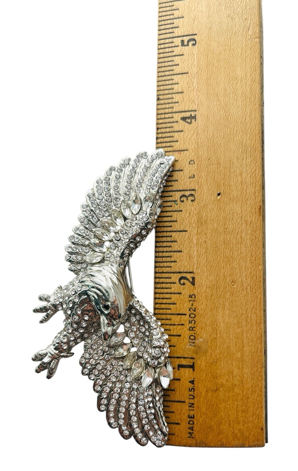 Vintage 80’s Chunky Glass Rhinestone Figural Eagle Brooch Pendant Military Style