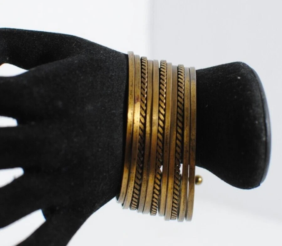 Vintage Cuff Bracelet Eleven Bands Antique Bronze Color 3 inch Across Open