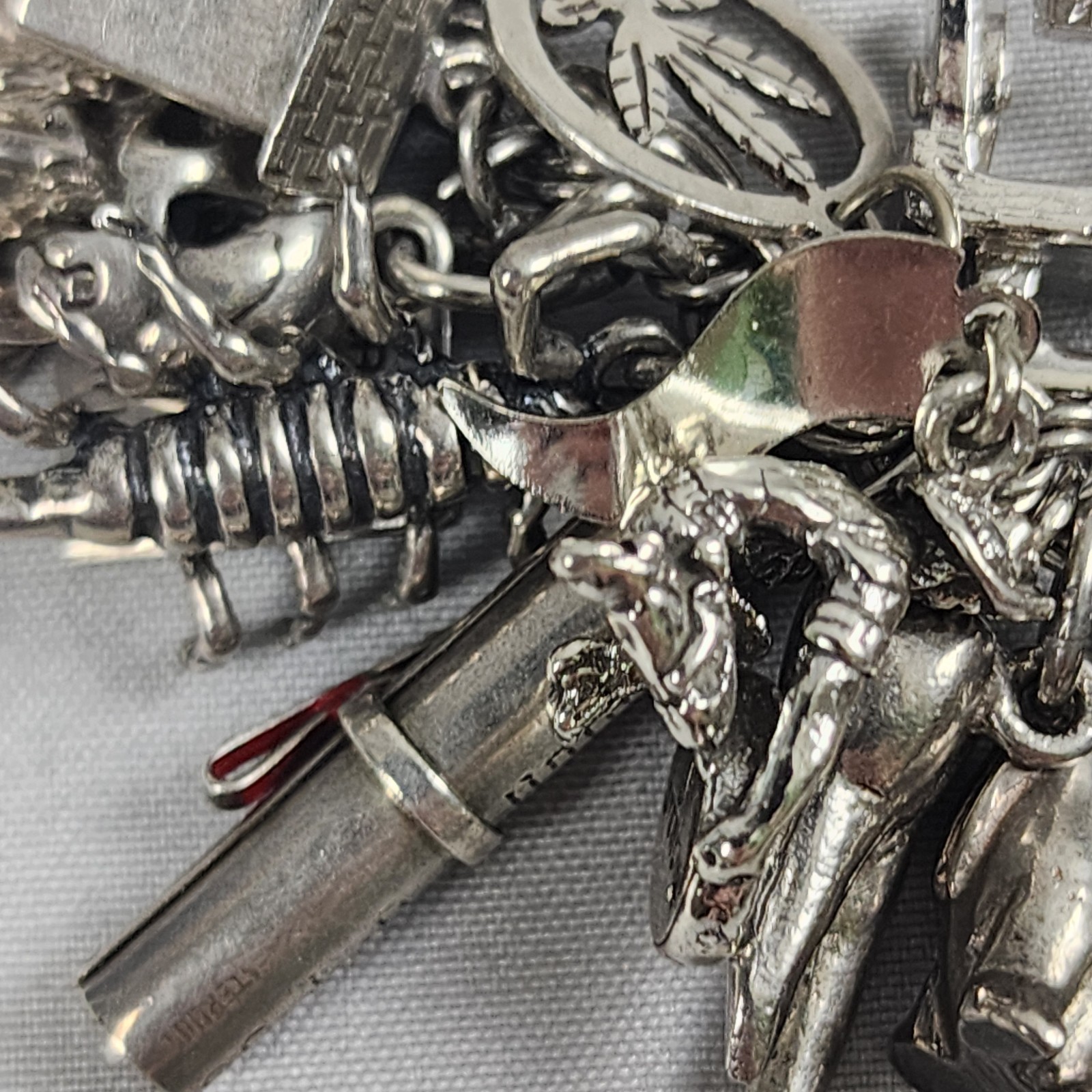 VTG Charm Bracelet 50+ Charms Sterling + Mixed Metals Movable Parts Estate Sale