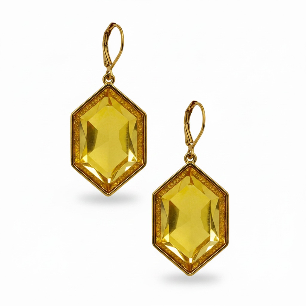 Joan Rivers NOS Vintage 22K Gold Plated Honey Yellow Resin Earrings 1.75” Drop