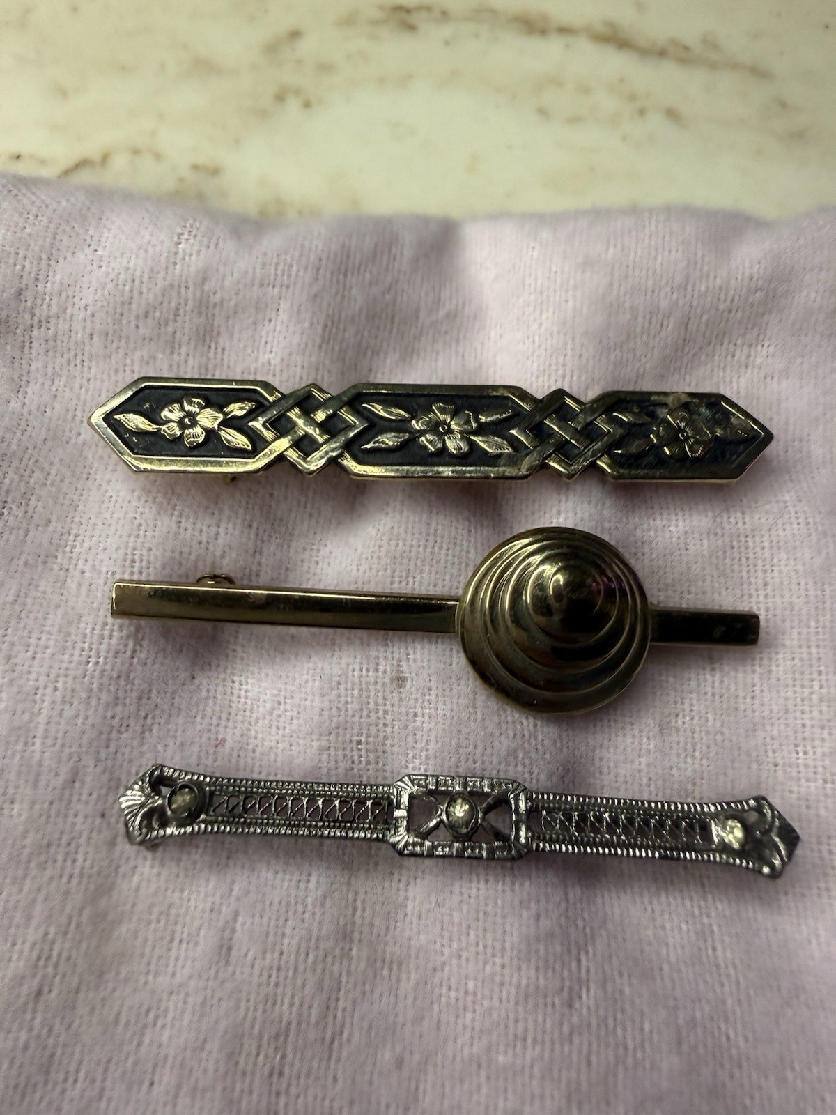 Lot (3) Vintage Gold And Silver Tone Bar Pins
