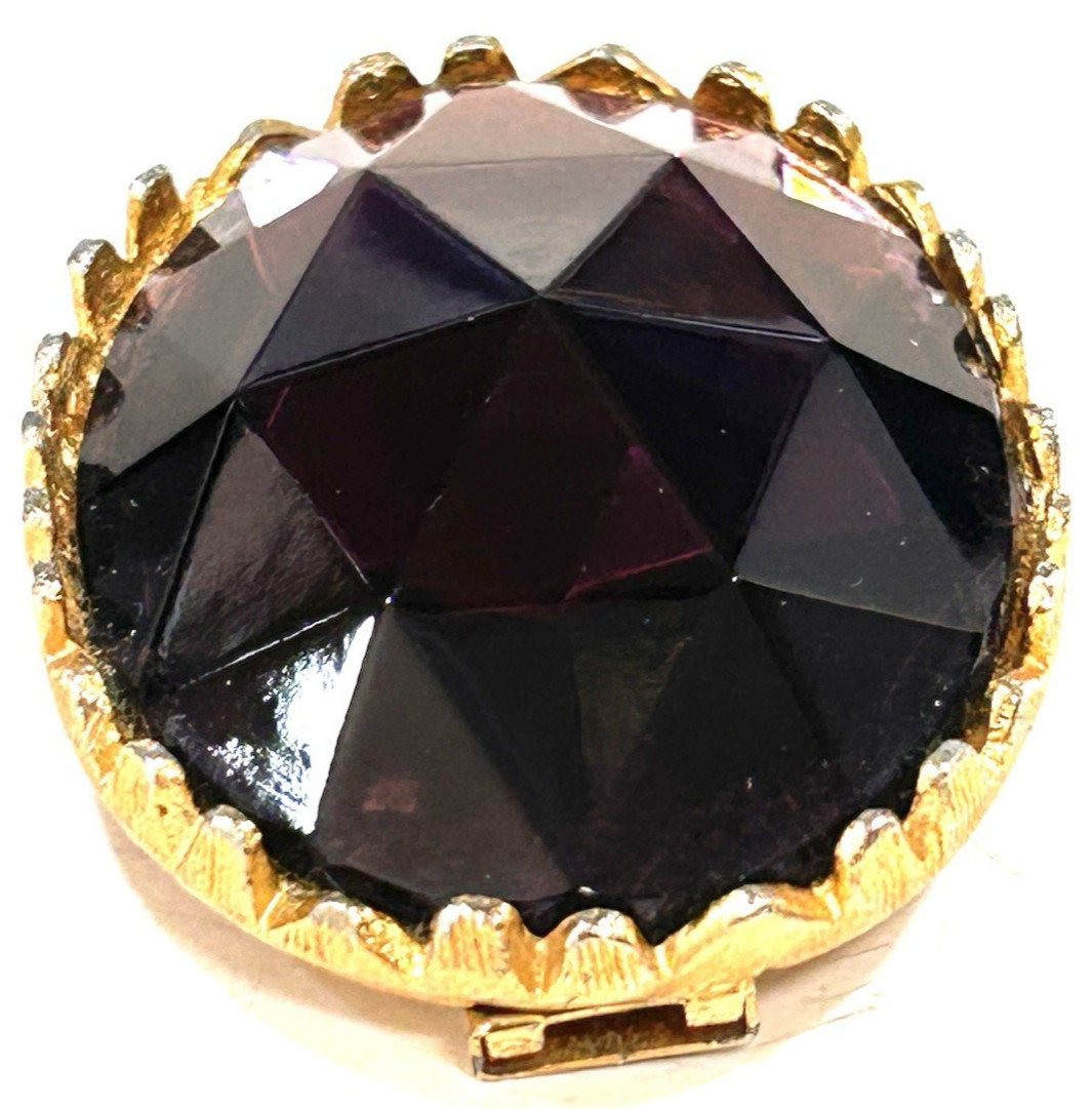 VINTAGE unsigned PURPLE AMETHYST FOIL GLASS GOLD TONE OVAL PIN SLIDE 1 .75″