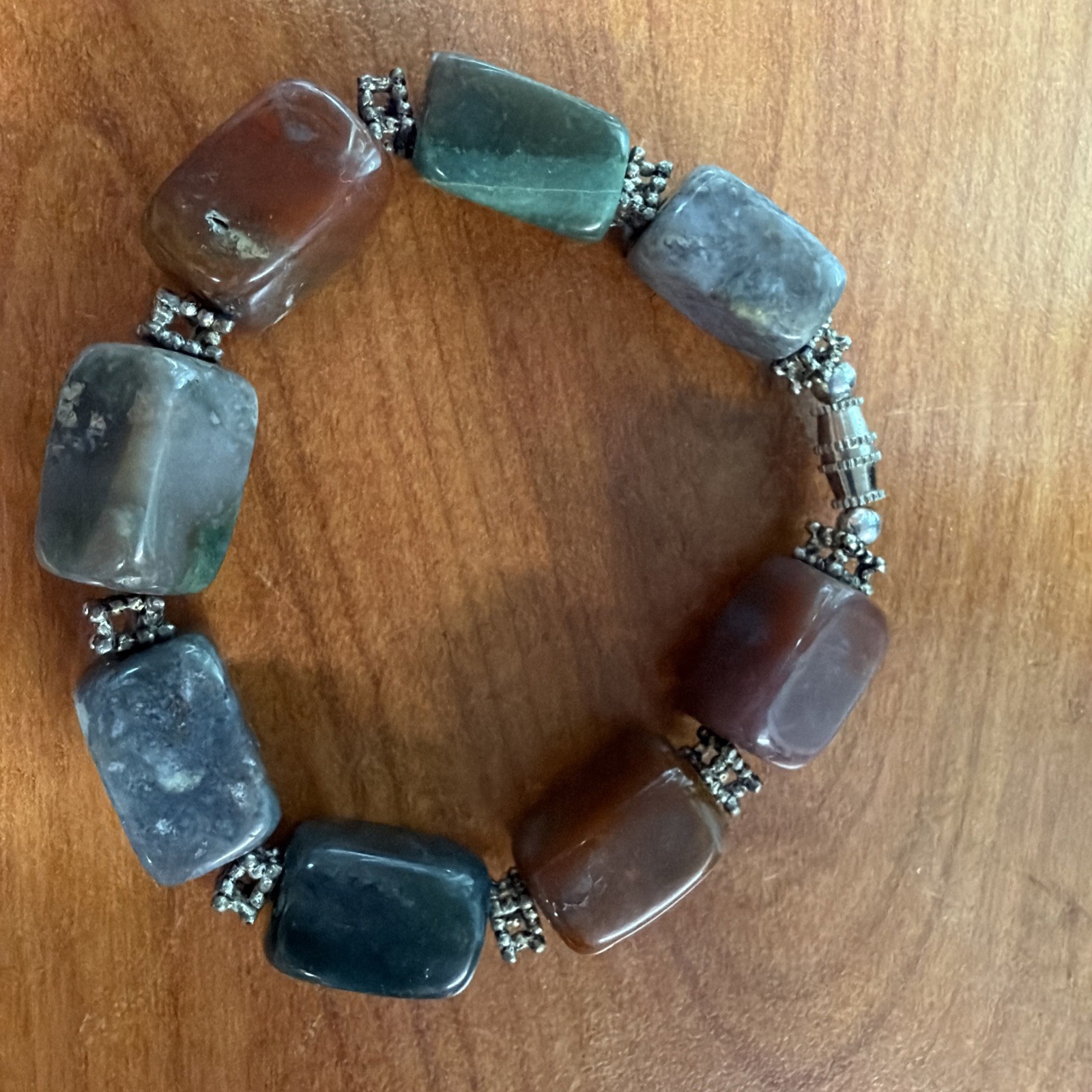 Multi Gemstone Bloodstone Quartz and Agate 7.5 Inch Bracelet