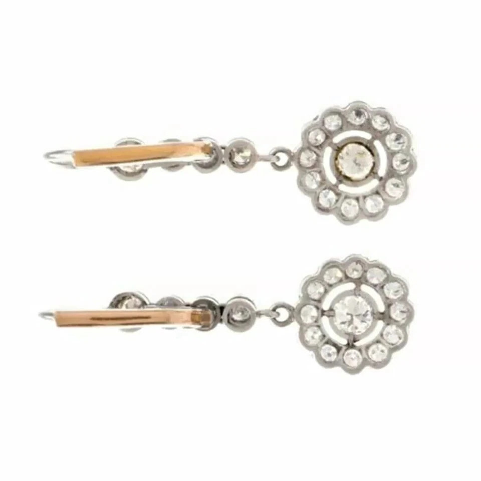Art Deco Style Lab Created Diamond Floral Anniversary 14K White Gold FN Earrings