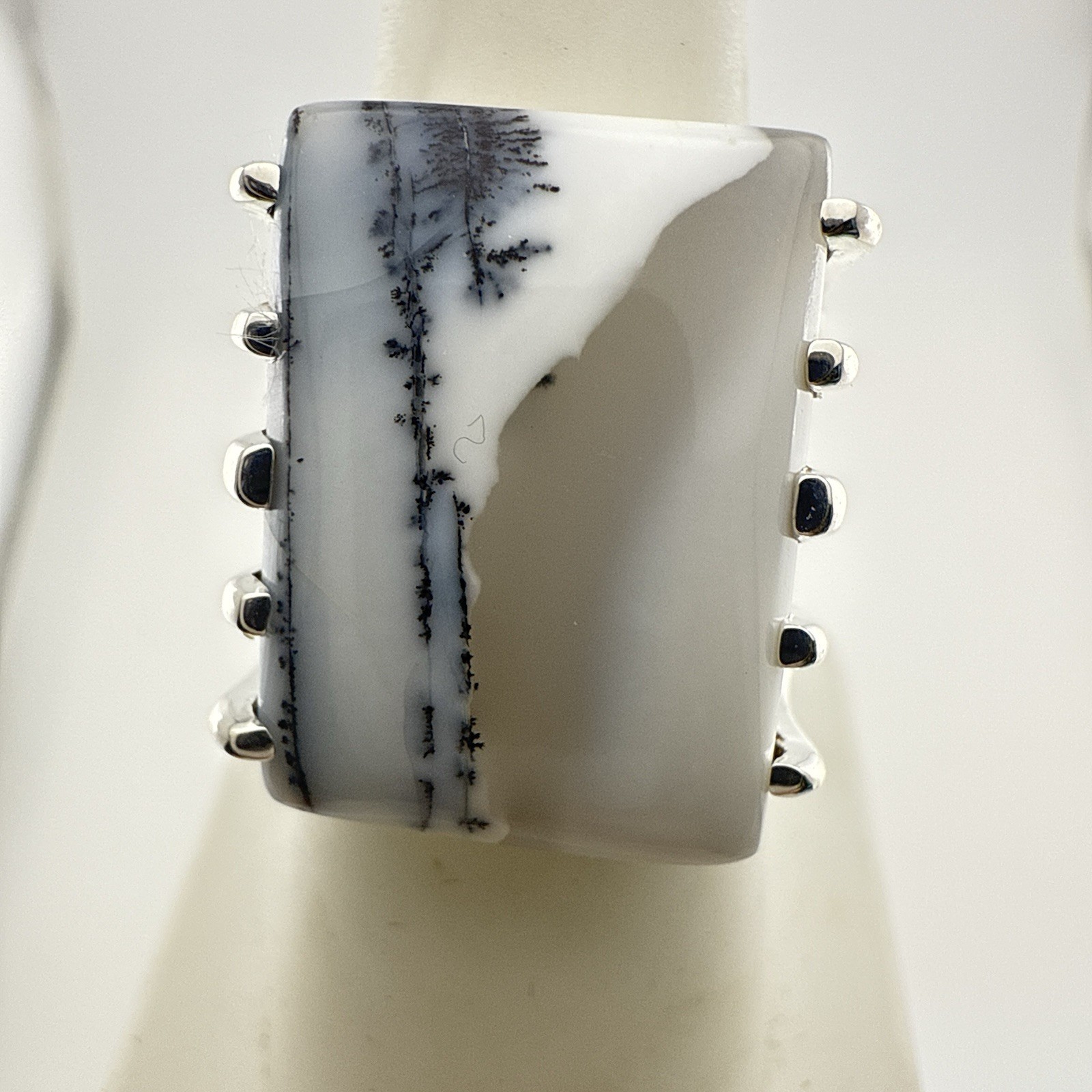 JTV Sterling Silver Opal Ring Dendritic Artisan Modernist 8 Cabochon Arya