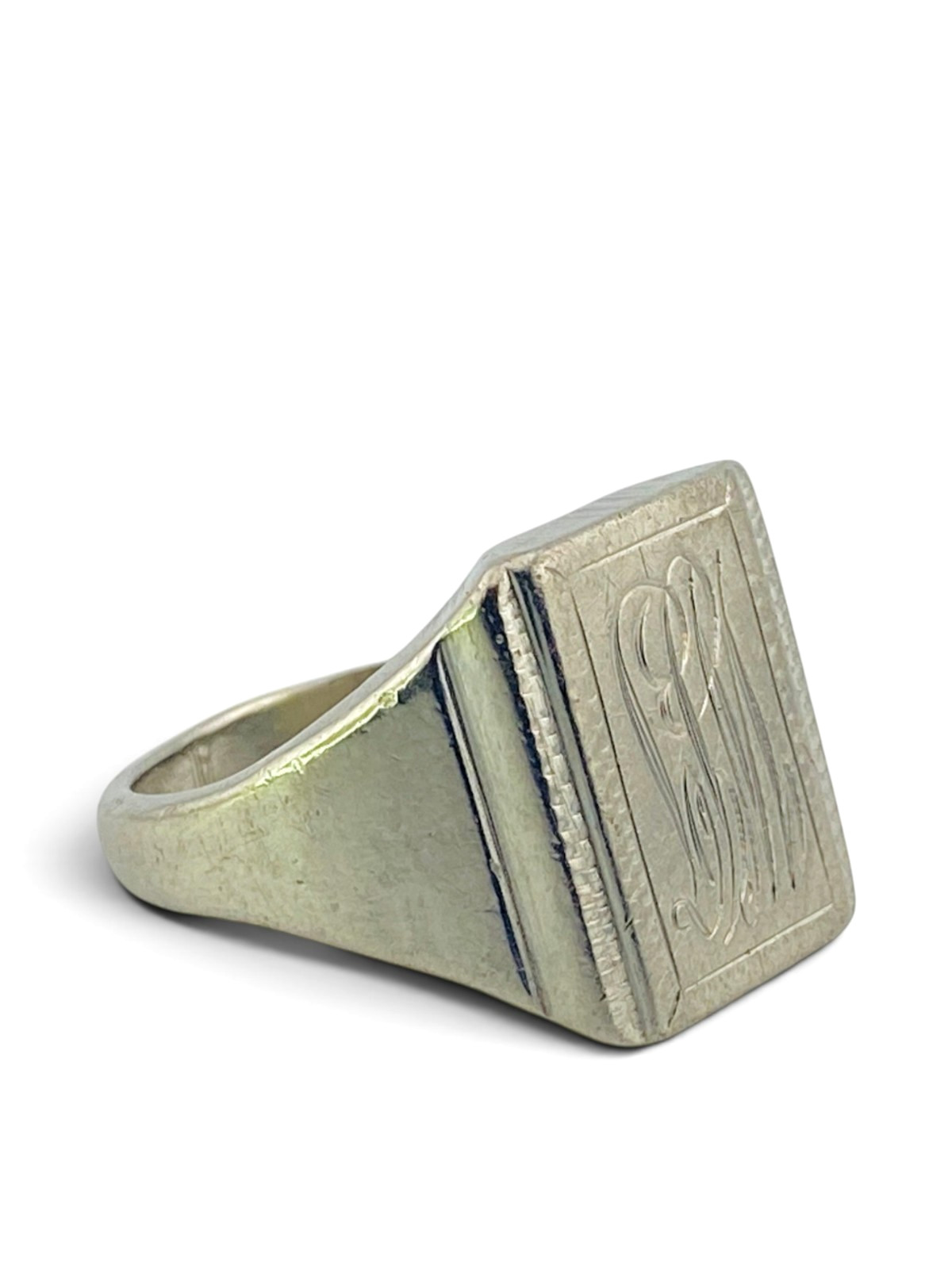 Vintage Steel Signet Ring Monogram LPM Hand Engraved Size 9.25
