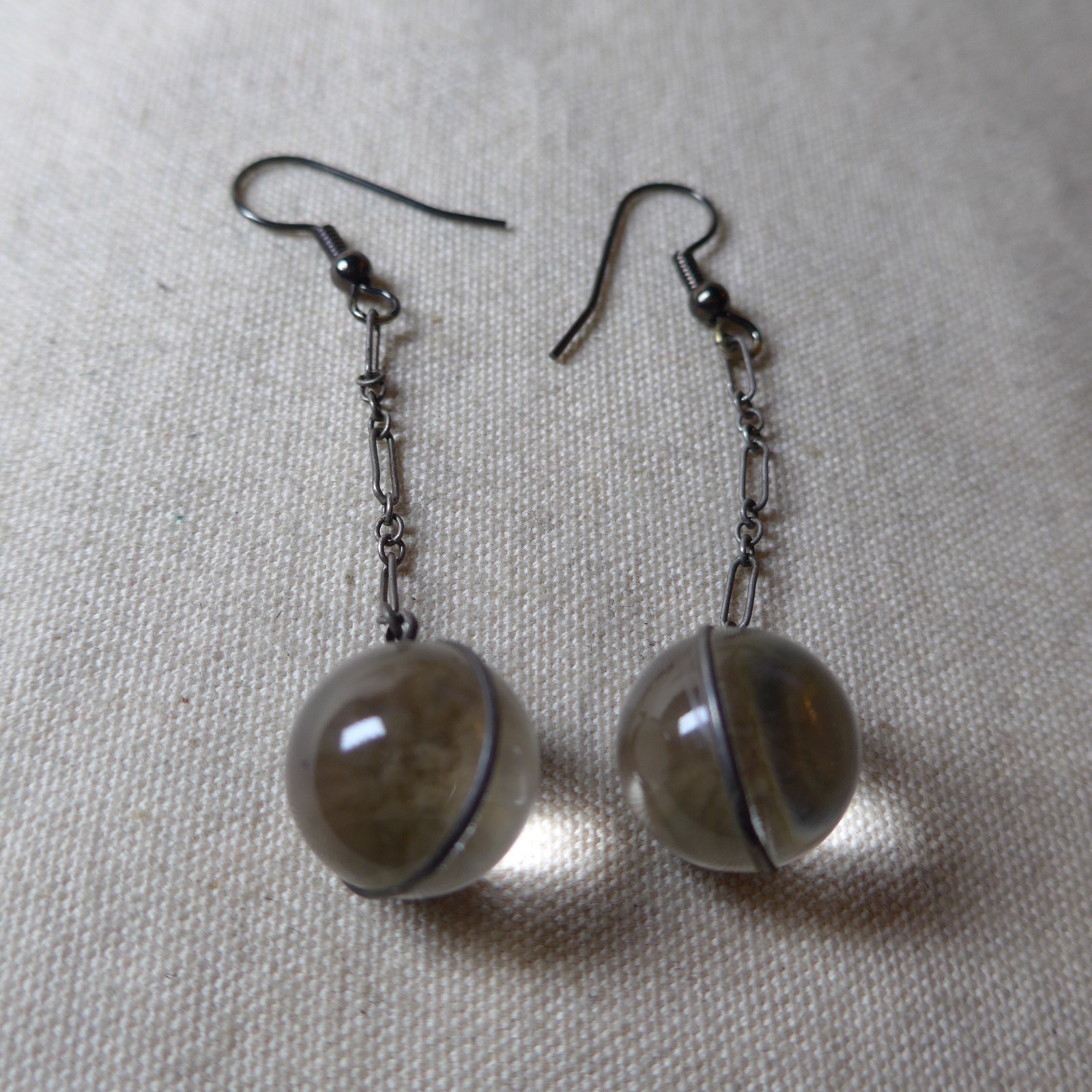 vtg Pools of Light Rock Crystal Orbs Undrilled Dangle Sterling Silver Earrings