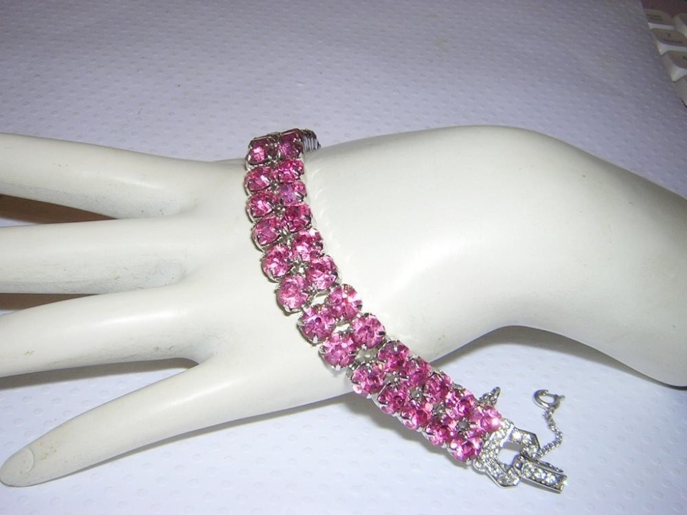PUNCH PINK Designer 2 Rows Of Sparkling RHINESTONES Bracelet