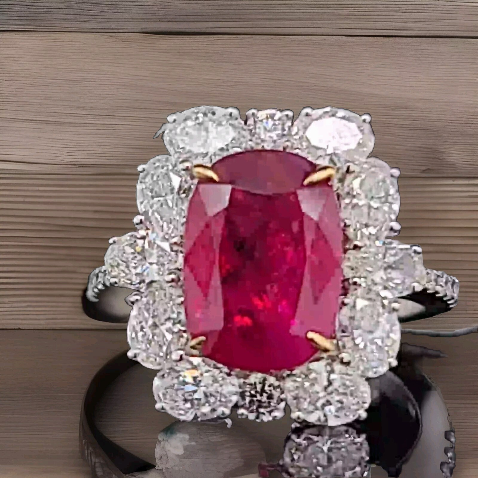 18k White Gold Ring 4.05ct.Natural Untreated Burma Ruby Cushion Cut GIA Cert