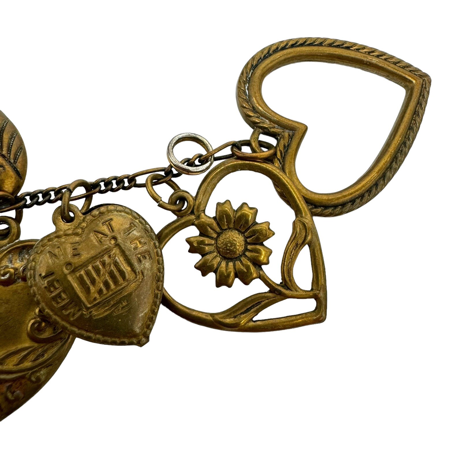 Victorian Style Bronze Color Embossed Fancy Hearts Cherub Charm Bracelet