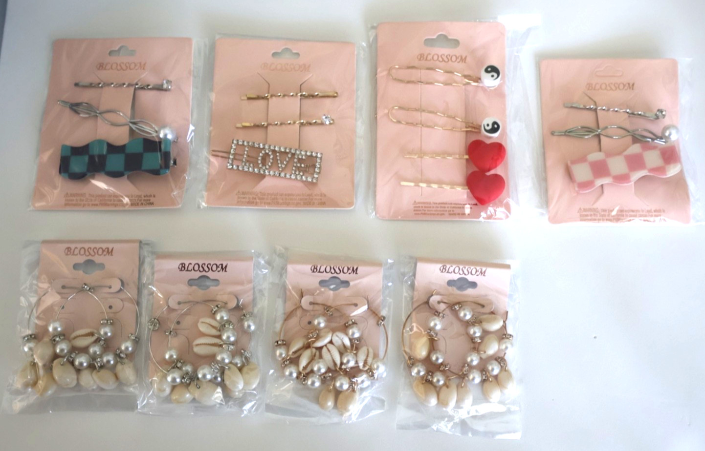 Blossom Hair Accessories & Jewelry Wholesale Lot 8pc NWT Cowrie Shell Hoop Heart