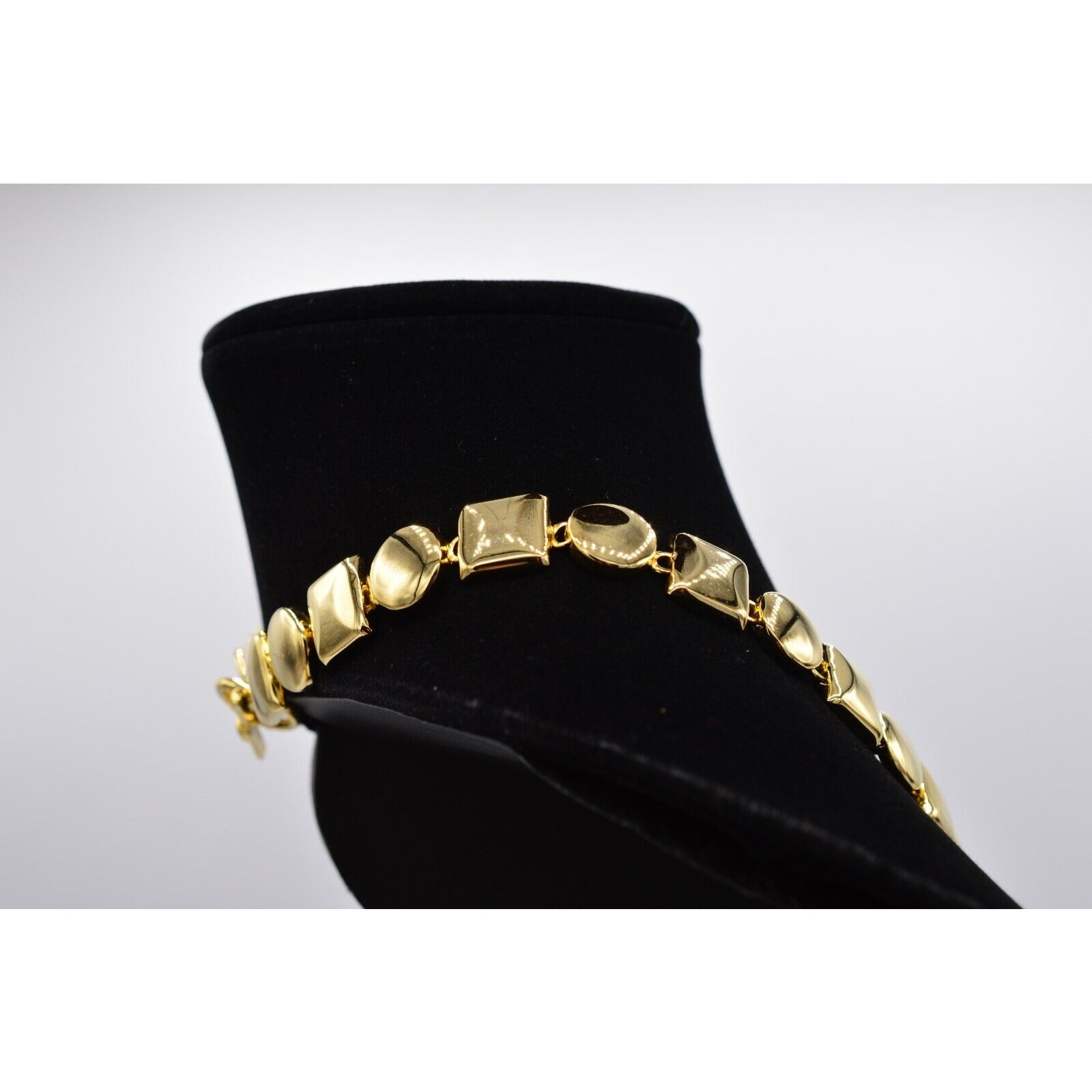 Vintage Chunky Geometric Collar Statement Necklace Shiny Gold Linked 1980s BinN