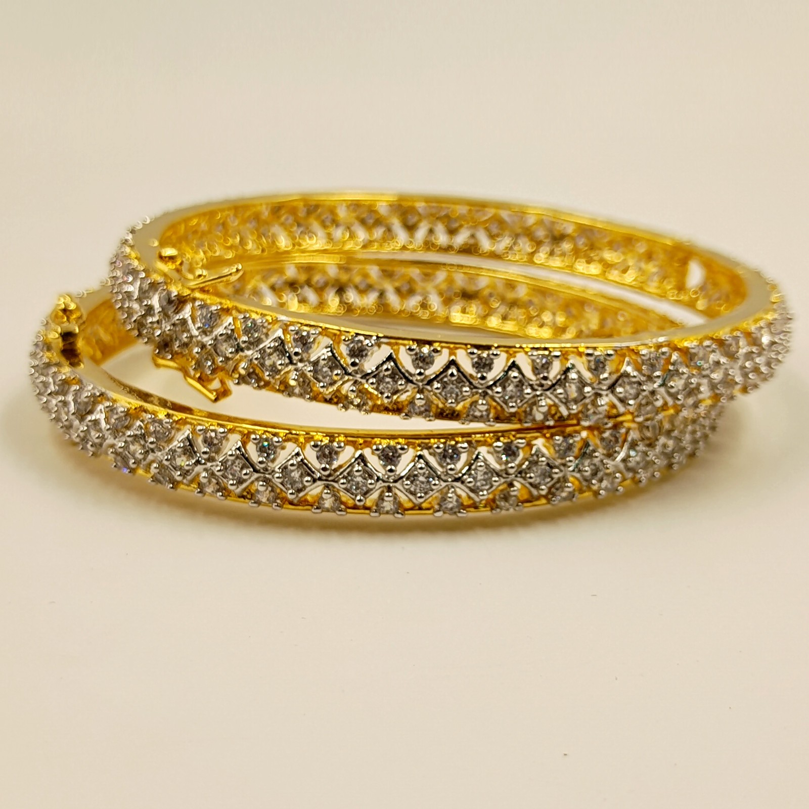 Traditional Indian Bangle Set 22K Gold Plated White CZ Bridal Wedding Jewelry