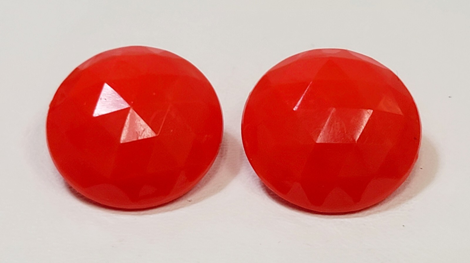 Vintage Orange Faceted Plastic Button Hong Kong Clip Earrings
