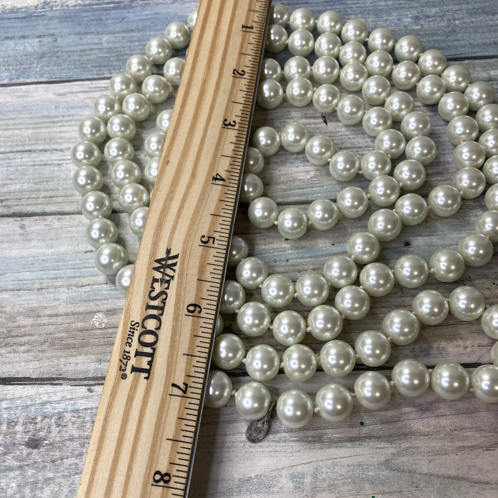 CHICO’S single Knotted Faux Pearl Glass Beads NECKLACE 64″ NWOT