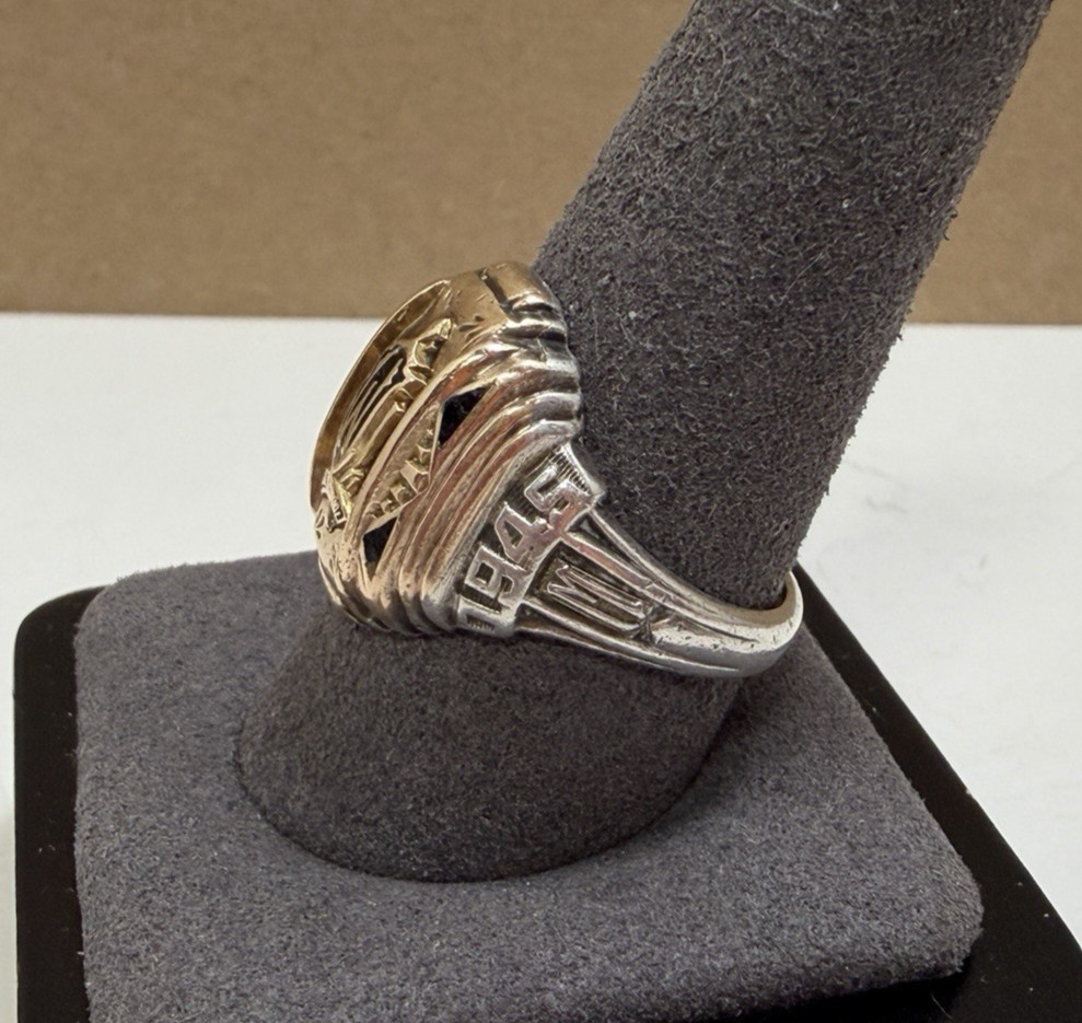 WWII 1945 Herff Jones HJ Co Sz 10 Class Ring 10.9g Sterling Silver 10K Gold Top