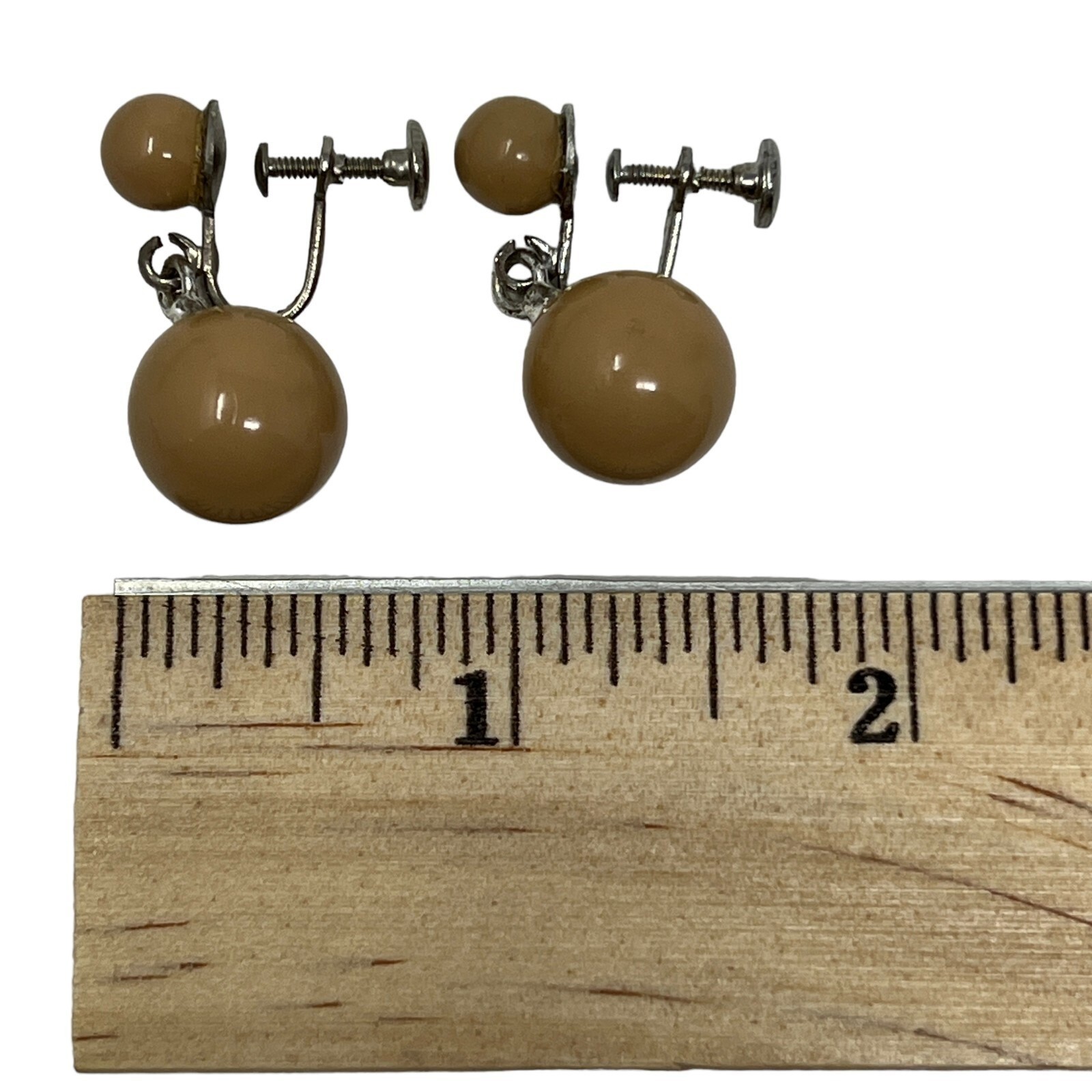 Vintage Screw Back Bead Drop Earrings Tan Brown Dangle