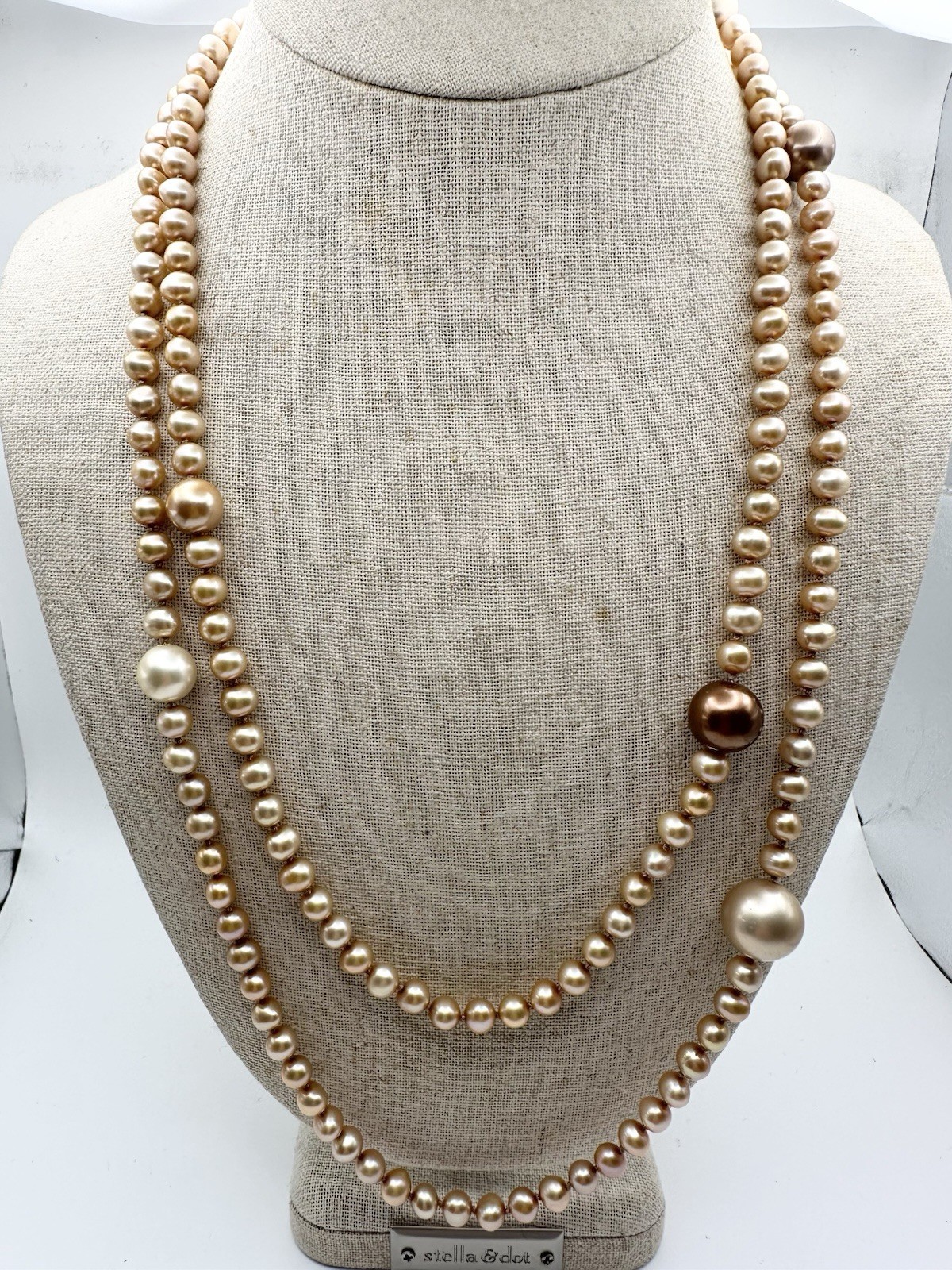 Vintage Freshwater Pearl With Large Imitation Pearl Necklace 48” Sterling Clasp