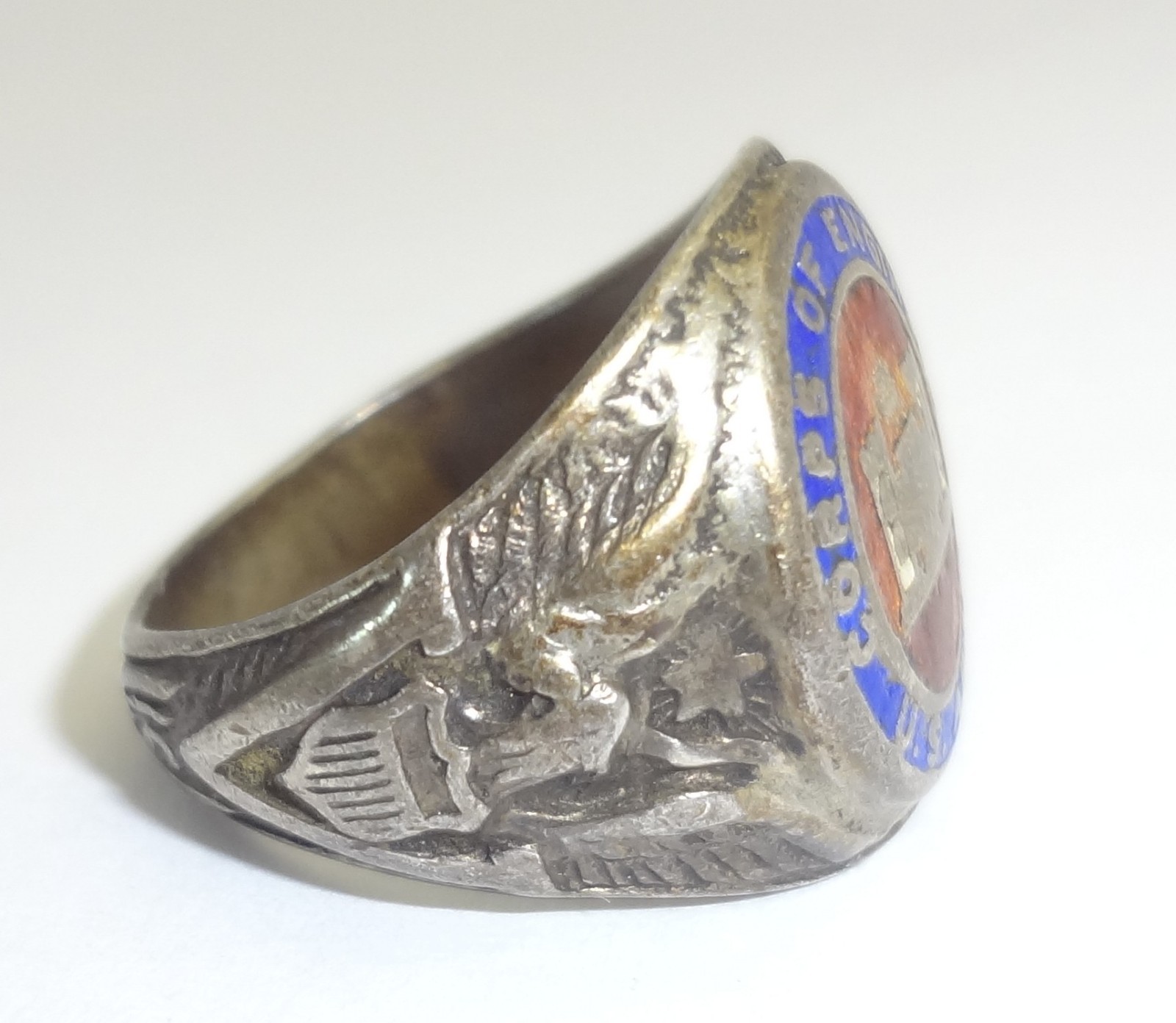 Vintage Sterling Silver & Enamel US Army Corps of Engineers Ring Size 8