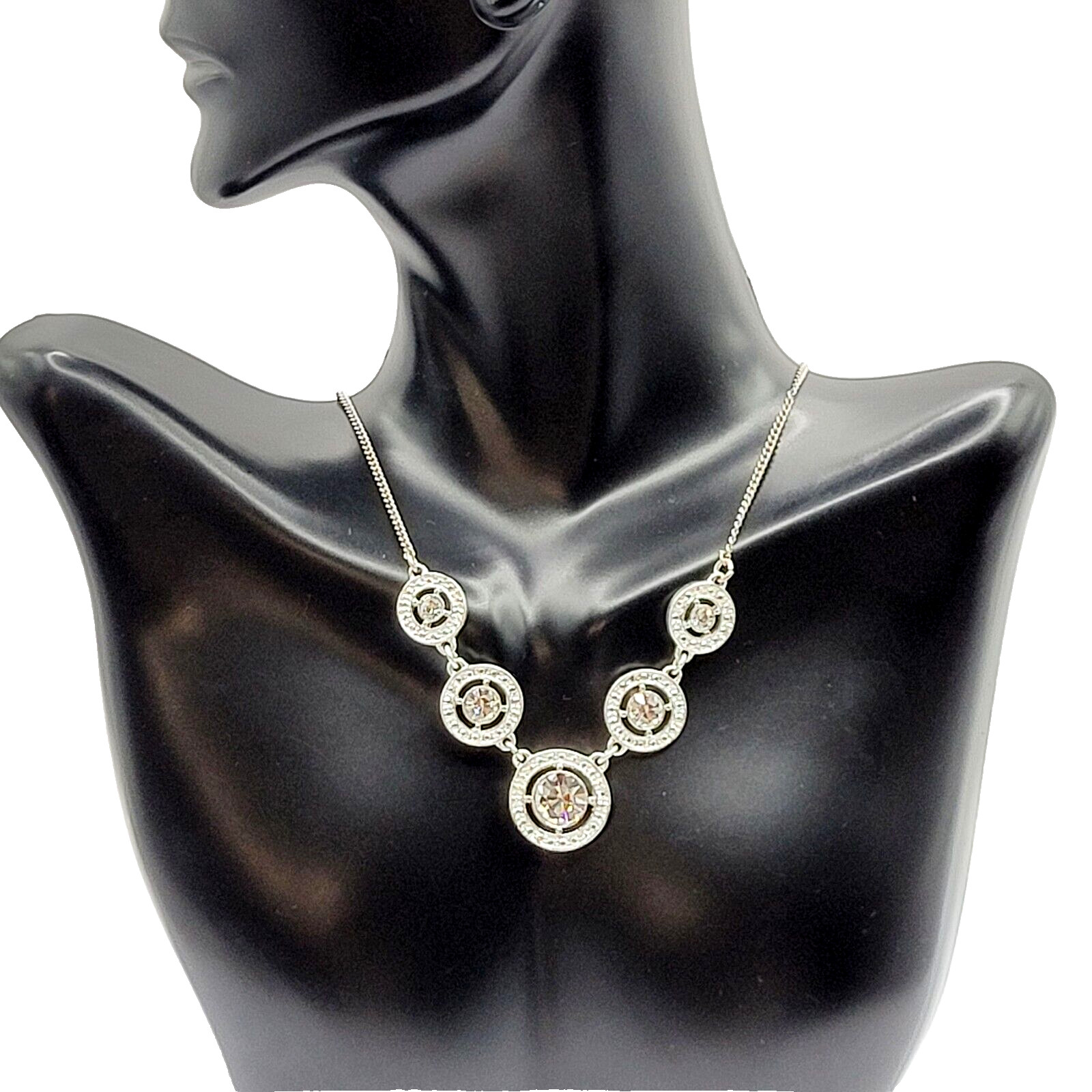 Avon NRT Professional Sparkling Rhinestone Silver Tone Metal Vintage Necklace