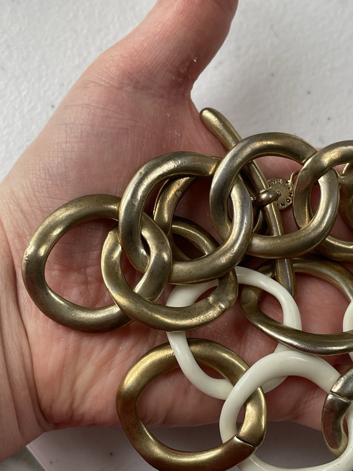 Vintage Monet Gold White Link Necklace Chunky Statement Chain Retro Modern