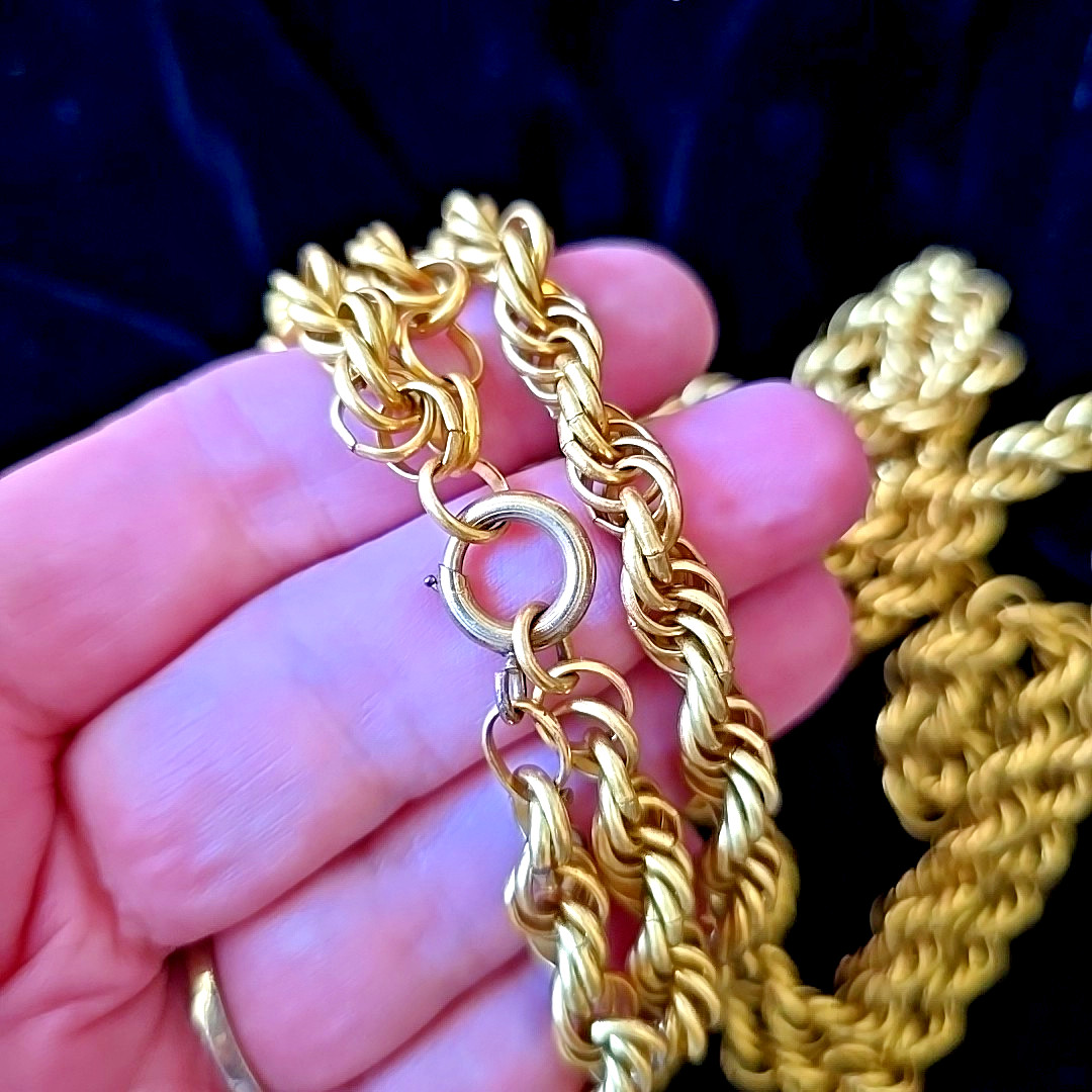 Antique Yellow Gold Rolled Rope 6 mm Chain Necklace 60″L
