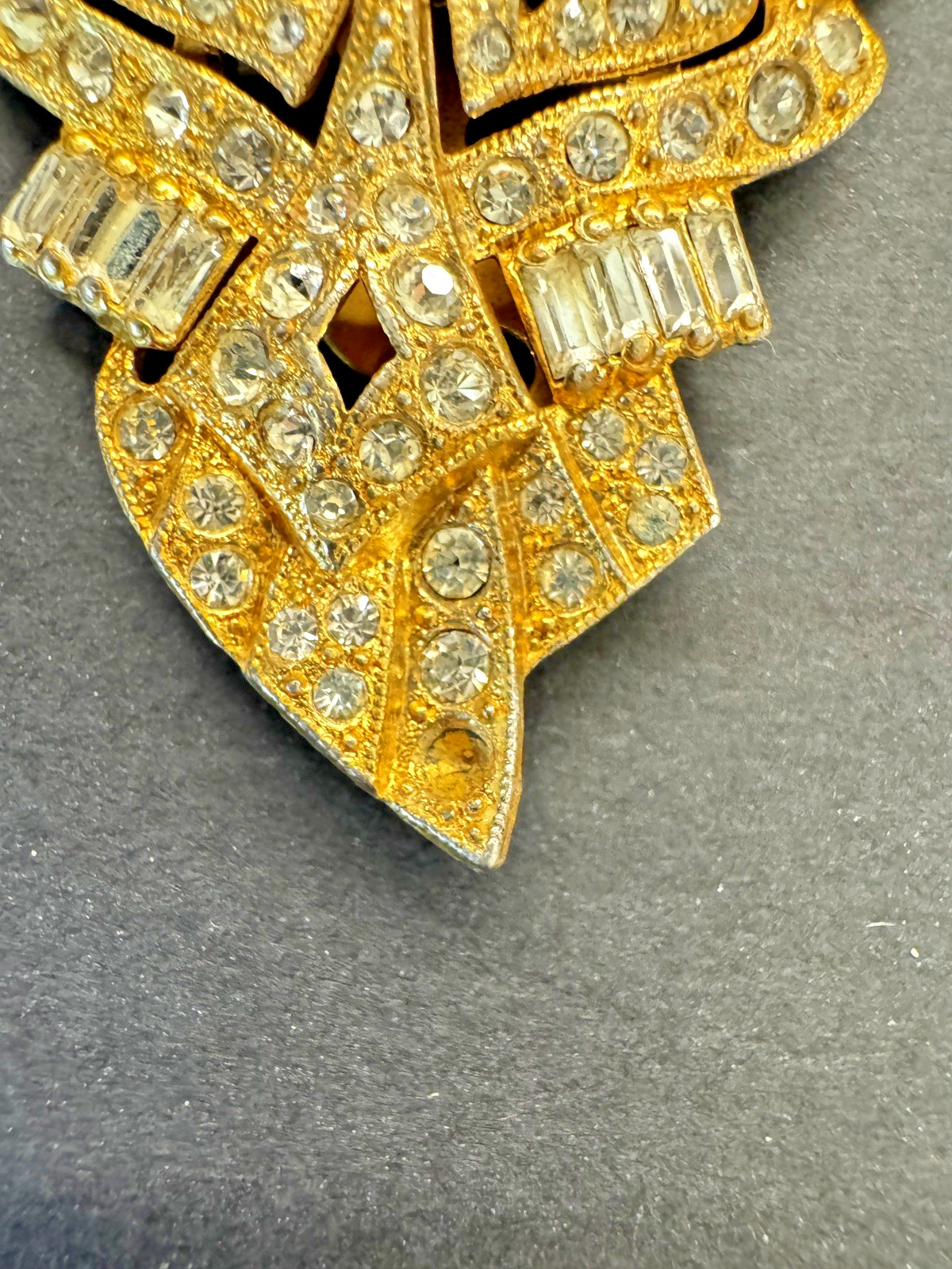 Vintage 1940s Unsigned Rhinestone Dress Clip, Art Deco Bow Fur Clip