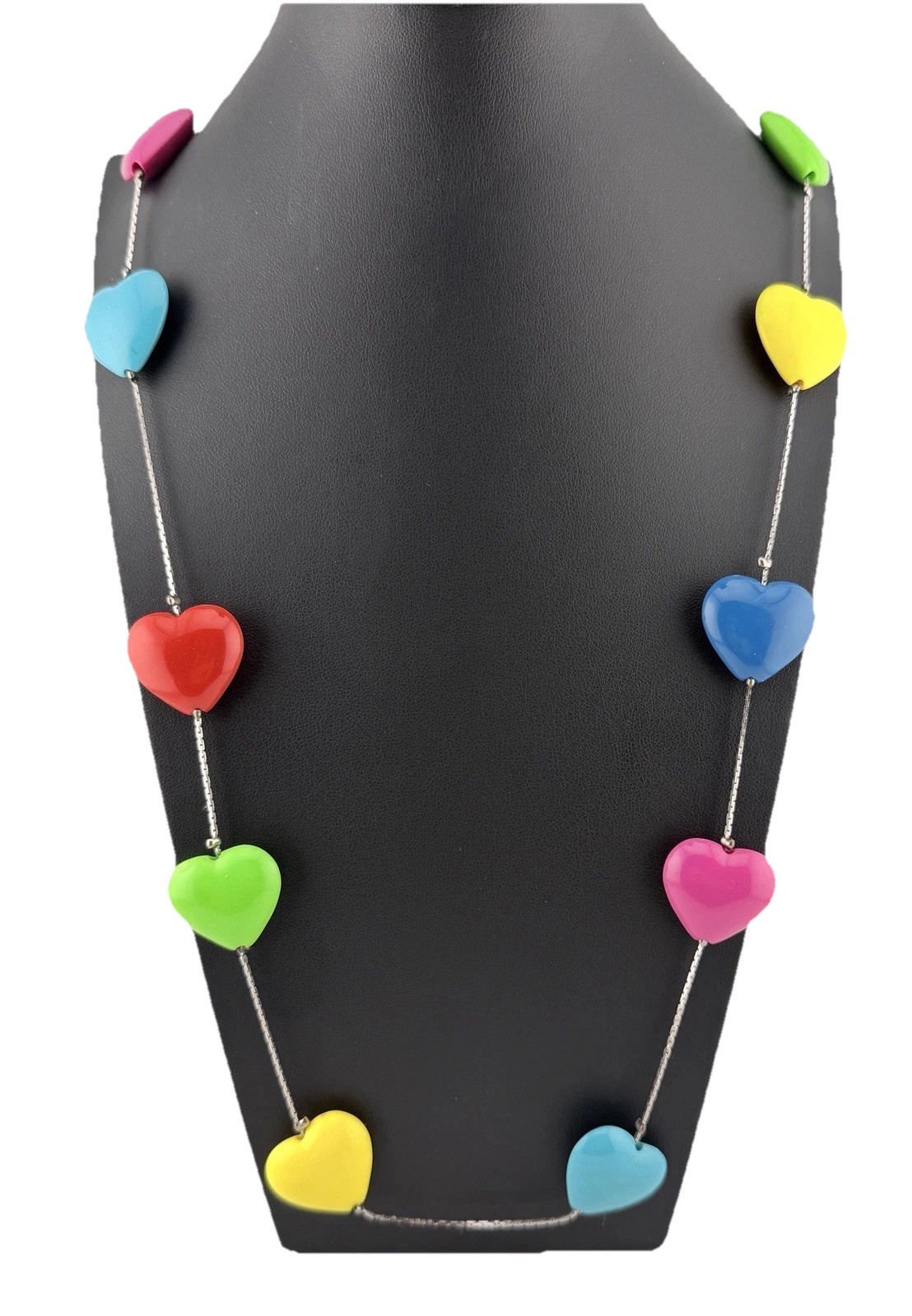Vintage Neon Heart Necklace 37” Lucite Acrylic Memphis Milano Y2K Stateme