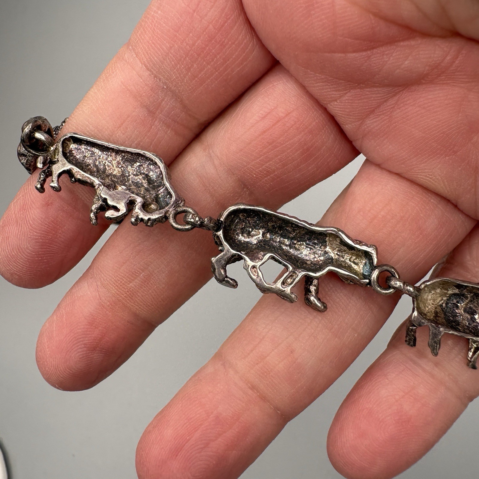 Vintage Sterling Silver African Animal Link Bracelet 8″ Dimensional 22.04g 925