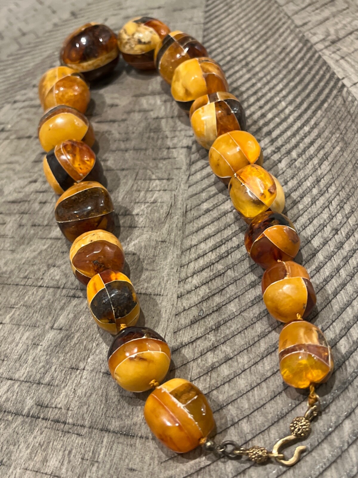 OLD massive butterscotch baltic amber cobblestone-work 26.5″ necklace 062024eH@