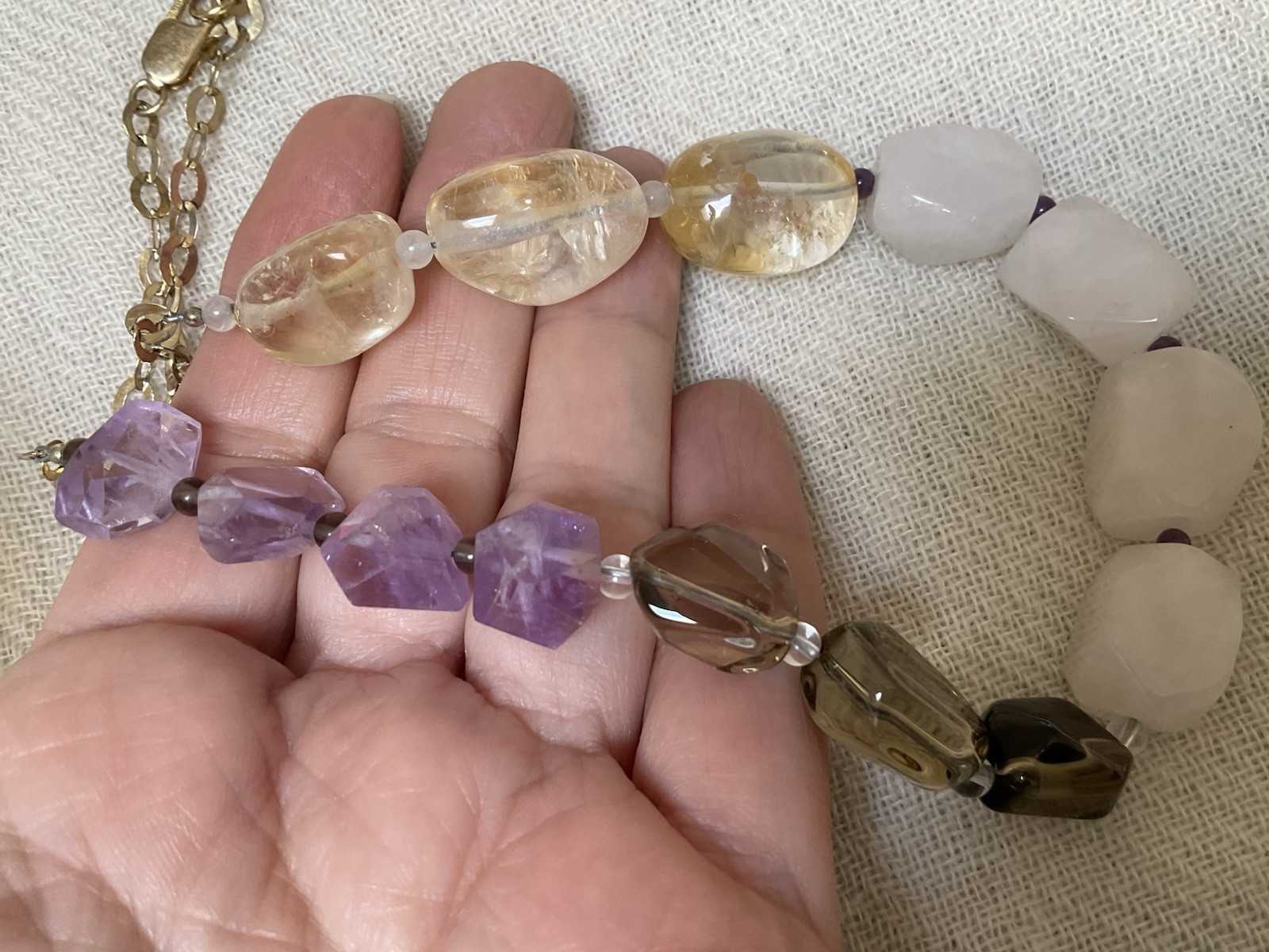 Vintage Multi Stone 925 Sterling Silver Necklace Genuine Gemstone IL Marks