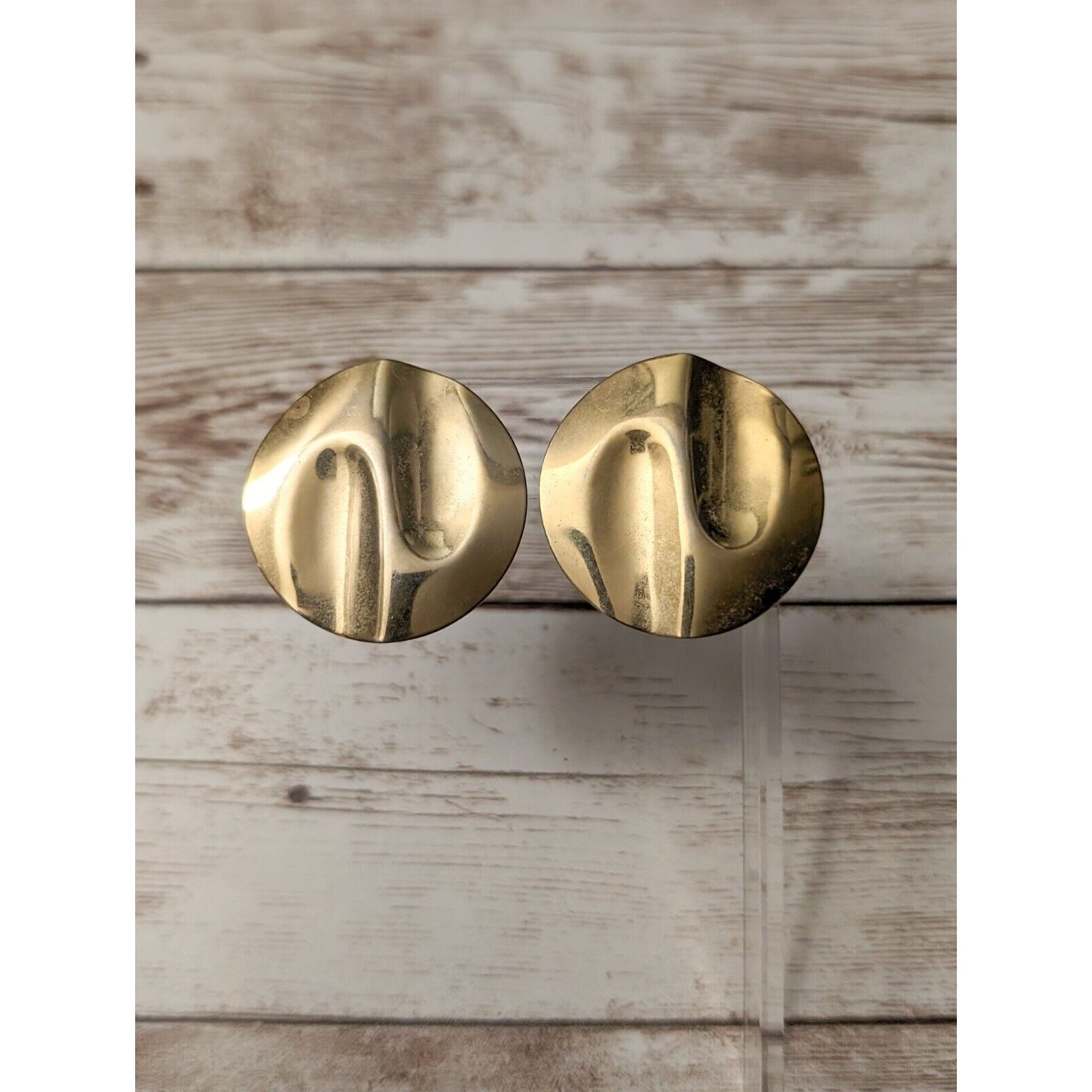 Vintage Clip On Earrings – Pushed In Gold Tone Circle Large – Multiple Marks