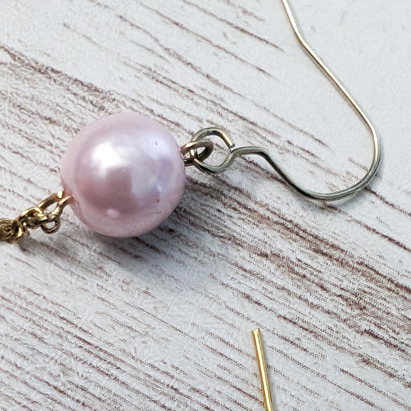 Vintage Earrings For Pierced Ears – Long Pink/Peach Faux Pearl Dangle