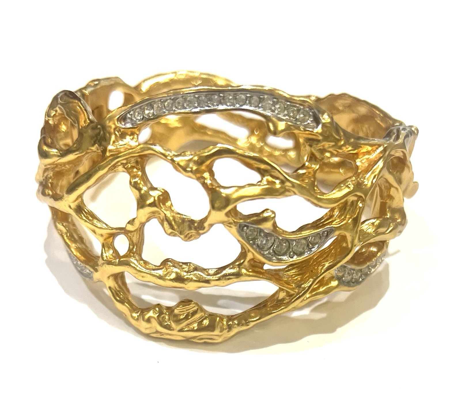 Elizabeth Taylor Gold Tone & Crystal Hinged Bracelet Signed