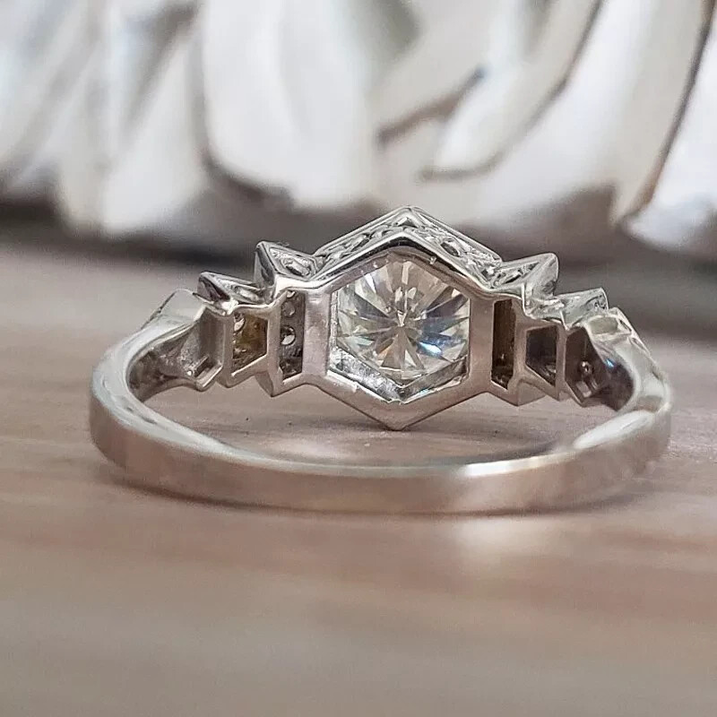 Antique Art Deco Round Cut Lab Created Diamond Womens Engagement 925 Silver Ring