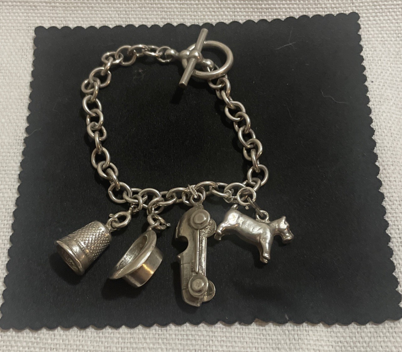 Vintage Estate 925 Sterling Silver Link Charm Bracelet 4 Charms Dog Car Hat 30g