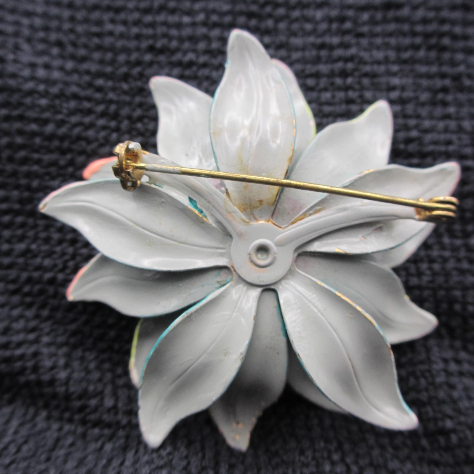 Vintage Enamel Flower Brooch Layered Multicolor SOME ENAMEL NICKS
