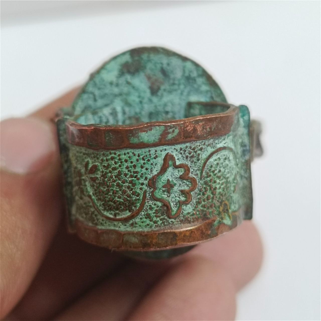 Rare Handmade Egyptian Falcon Copper Ring Turquoise Stone Antique Style Jewelry