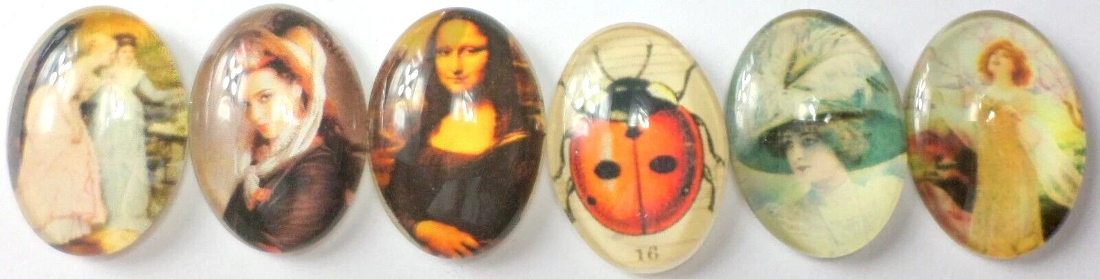 24 w/ 6 Different 25x18mm Glass Colorful Women Angels Mona Lisa Cameo Cabochon