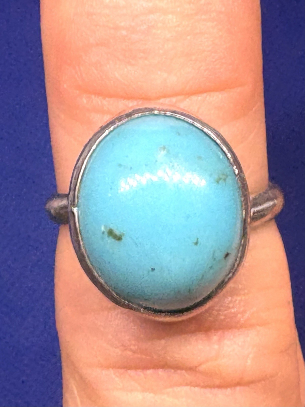 (08) Huge 6 Ct. Turquoise 925 Sterling Silver Ring Size 5.5 Vintage est 1970s