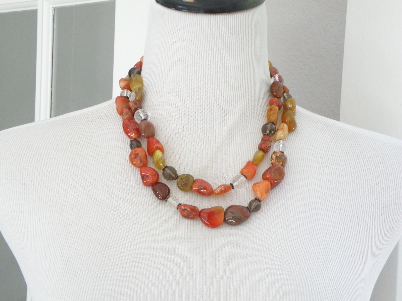 Vintage Natural Carnelian Multi Stone Bold Sterling Silver Necklace