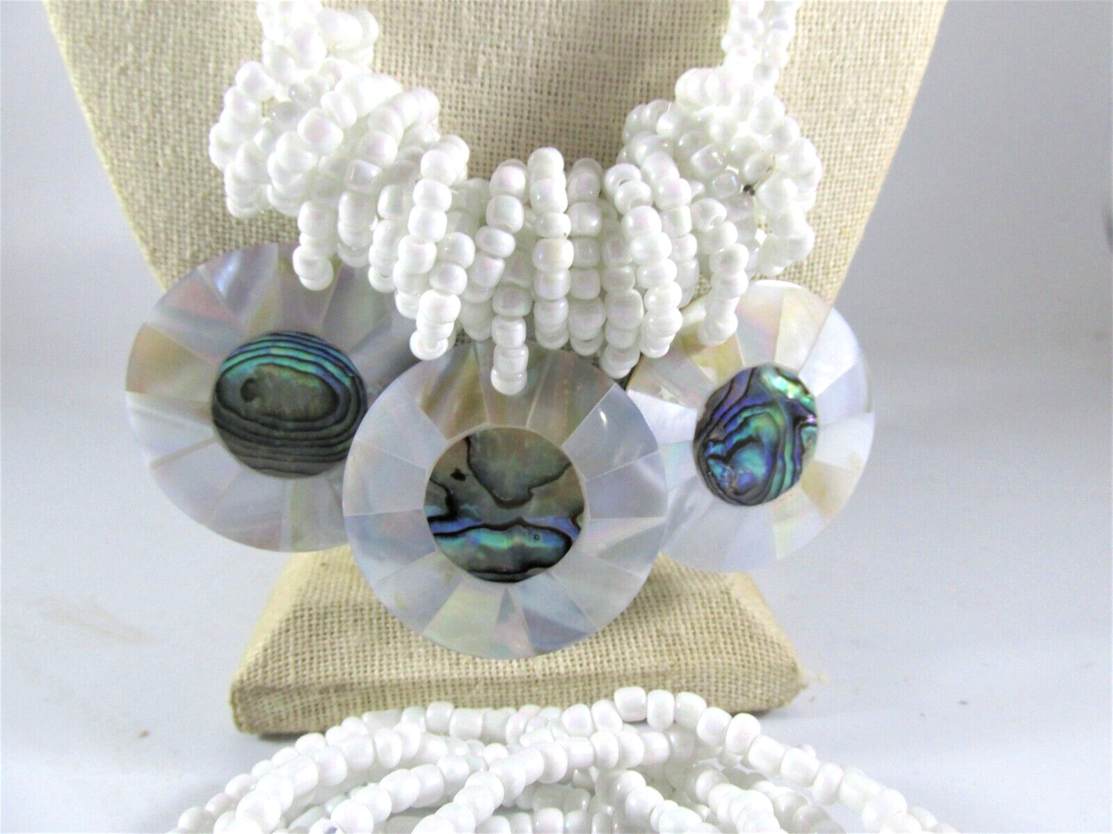 White Seed Beaded Mop/ abalone Necklace Bracelet Set