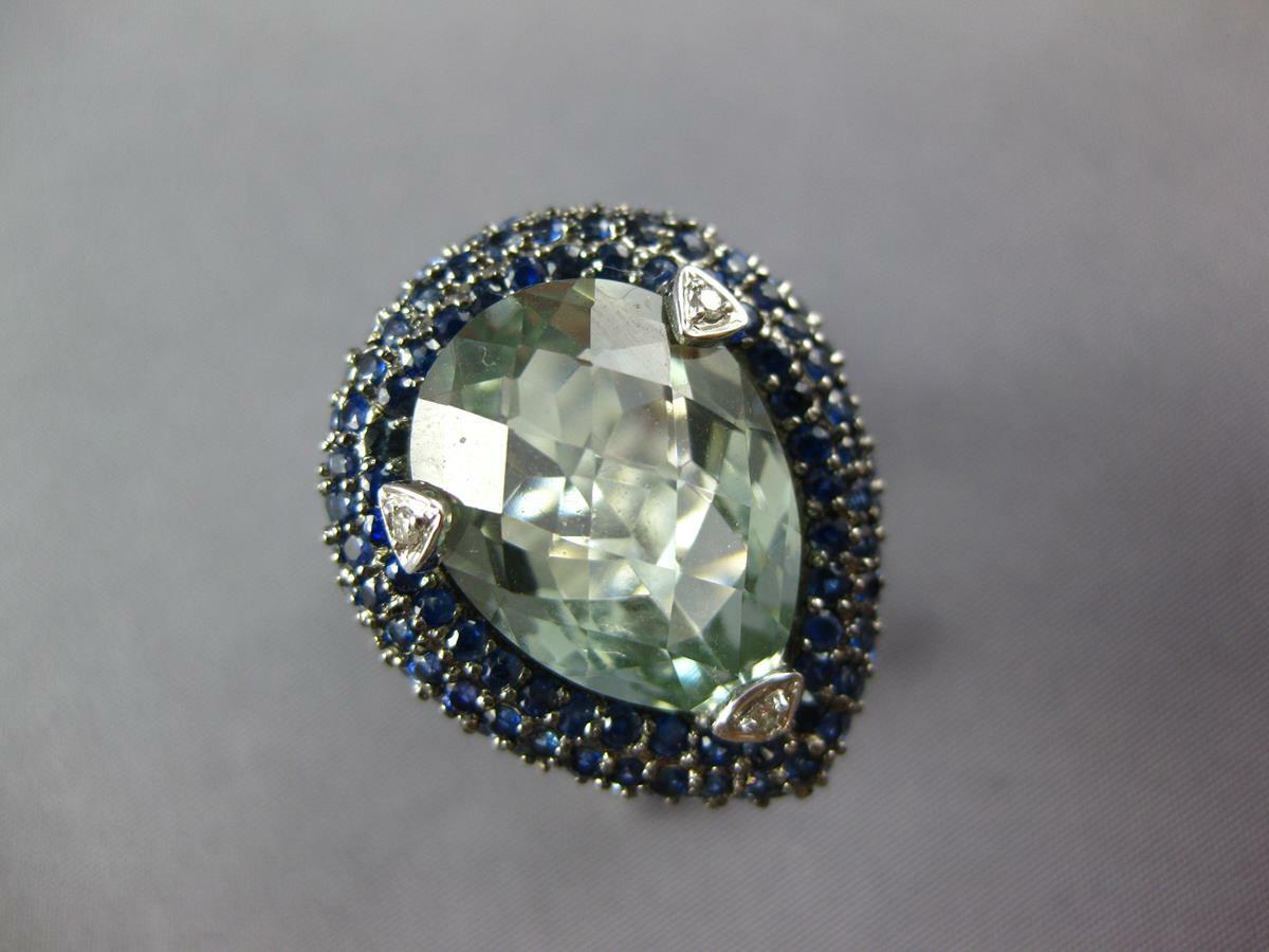 EXTRA LARGE 10.97CT DIAMOND & AAA SAPPHIRE & GREEN AMETHYST 14KT WHITE GOLD RING