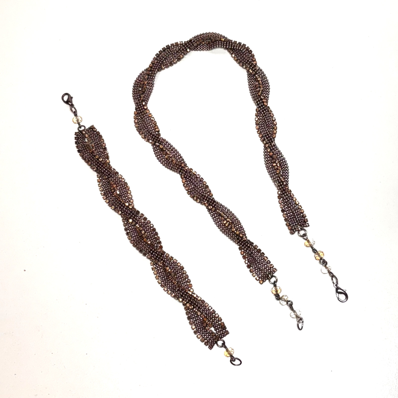 ALFANI necklace bracelet set silvery coppertone metal rhinestone vintage DAMAGE