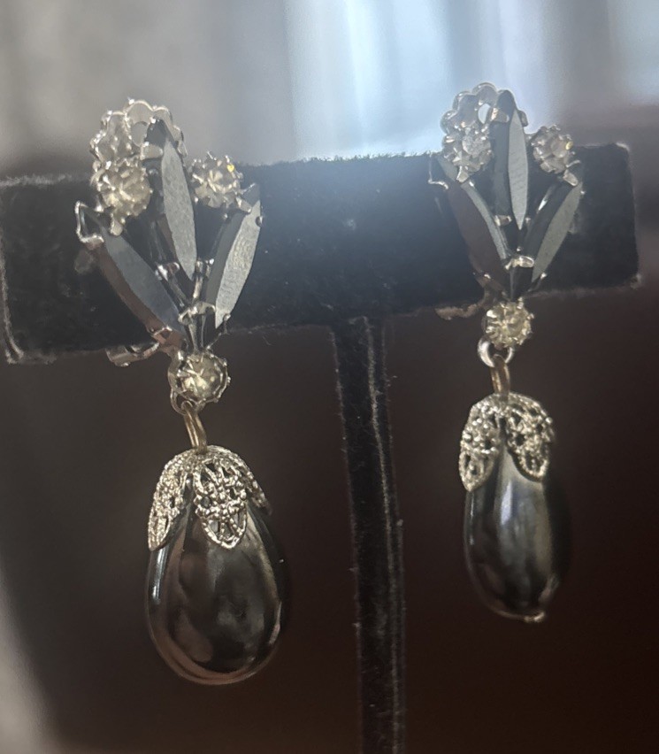 Juliana Hematite Vintage Rhinestone Drop Earrings