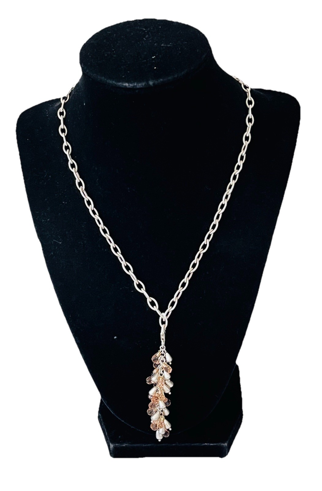 Vintage Sterling Silver Chain Citrine Drops Cluster Lariat Tassel Necklace 30g