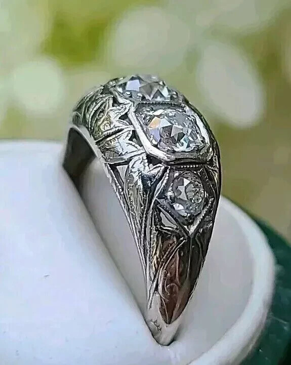 Art Deco Round Lab Created Diamond 14K White Gold FN Filigree Engagement Ring